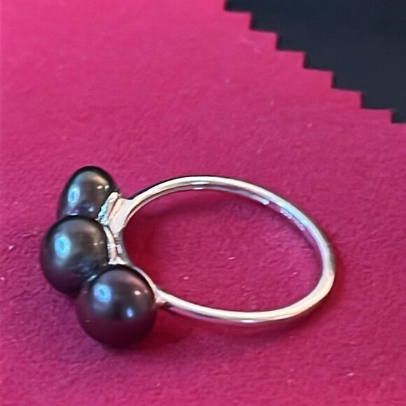 NWT Chocolate Bronze Pearls 3 Stone Ring in Sterling Silver 10 - Picture 7 of 16